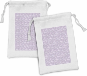 Ambesonne Floral Fabric Pouch Set of 2, Swirly Blossoming Spring Bouquets Branches Botanical Garden Pastel Yard Spring, Small Drawstring Bag for Toiletries Masks and Favors, 9" x 6", Lilac and White