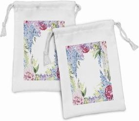 Ambesonne Flower Fabric Pouch Set of 2, Springtime Fragrance Garland Bunch of Flowers Lilac Lavender Rose Peony Print, Small Drawstring Bag for Toiletries Masks and Favors, 9" x 6", Multicolor