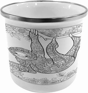 Ambesonne Sloth Metal Camping Cup, Outline Drawing of Sloth in Jungle Zoo Animal with Ornamental Details and Flowers, Stainless Steel Mug for Indoor and Outdoor Activities, Black White