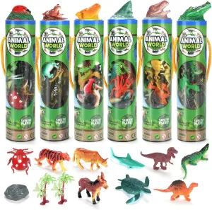 Animal Figures Sets, Assorted Mini Plastic Animal Toy, Realistic Animals Bulks for Sensory Bin, Christmas Birthday Gifts, Toddler 3 , Kid 3-5 (Ocean, Zoo, Farm, Dinosaur, Insect,Reptile)