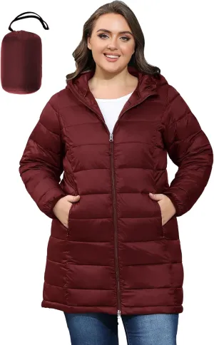ANOTHER CHOICE Women's Packable Puffer Jacket, Hooded Lightweight Quilted Coat(Plus Size 1X-6X)