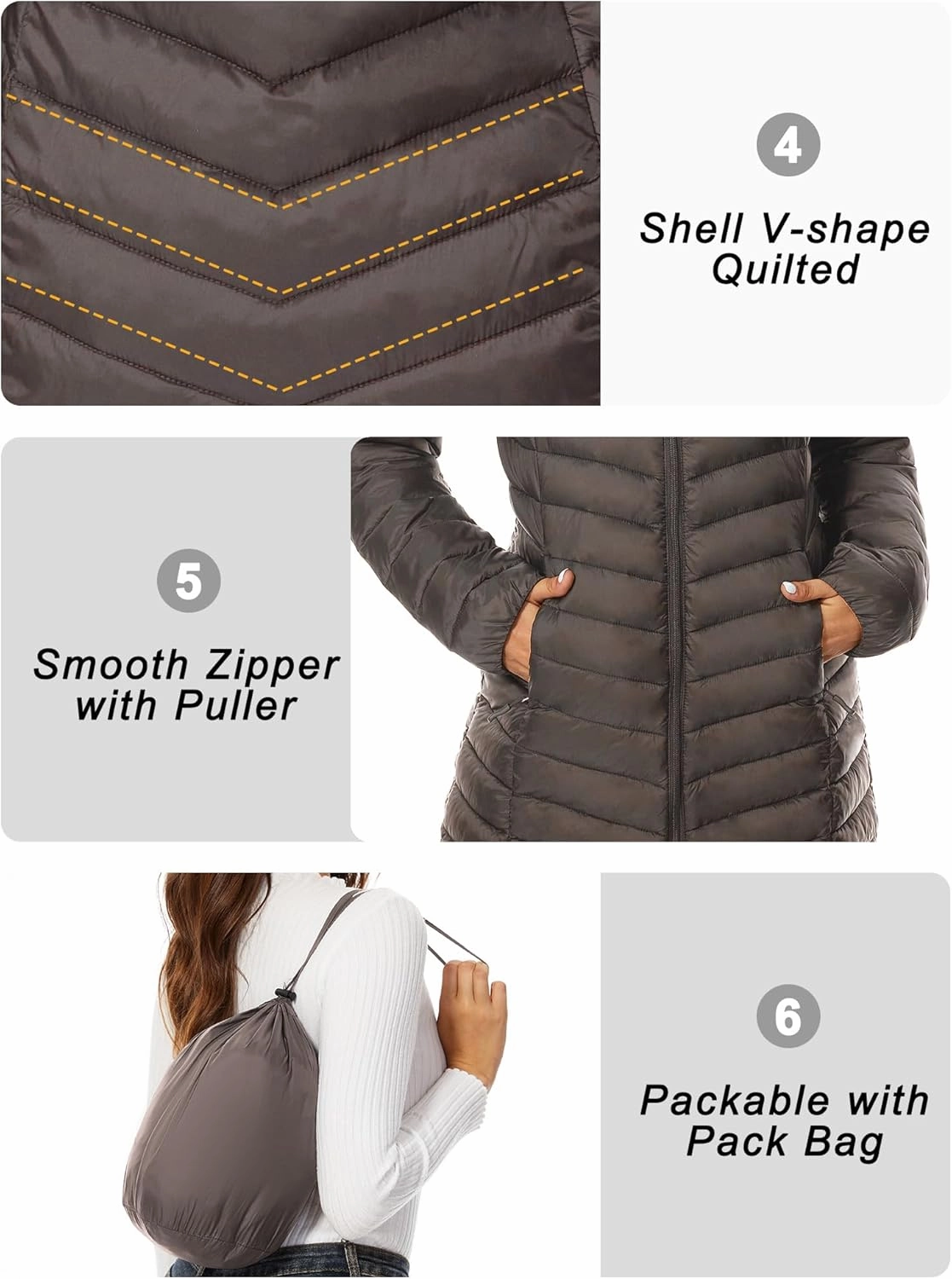 ANOTHER CHOICE Women Puffer Jacket Hooded Warm Lightweight Packable Quilted Puffer Coat Outwear