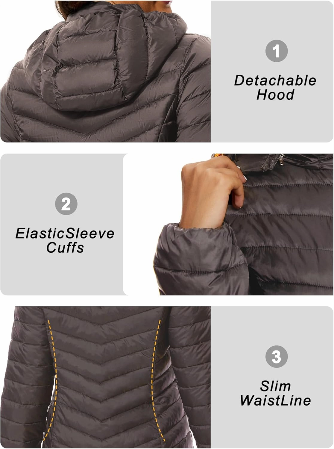 ANOTHER CHOICE Women Puffer Jacket Hooded Warm Lightweight Packable Quilted Puffer Coat Outwear
