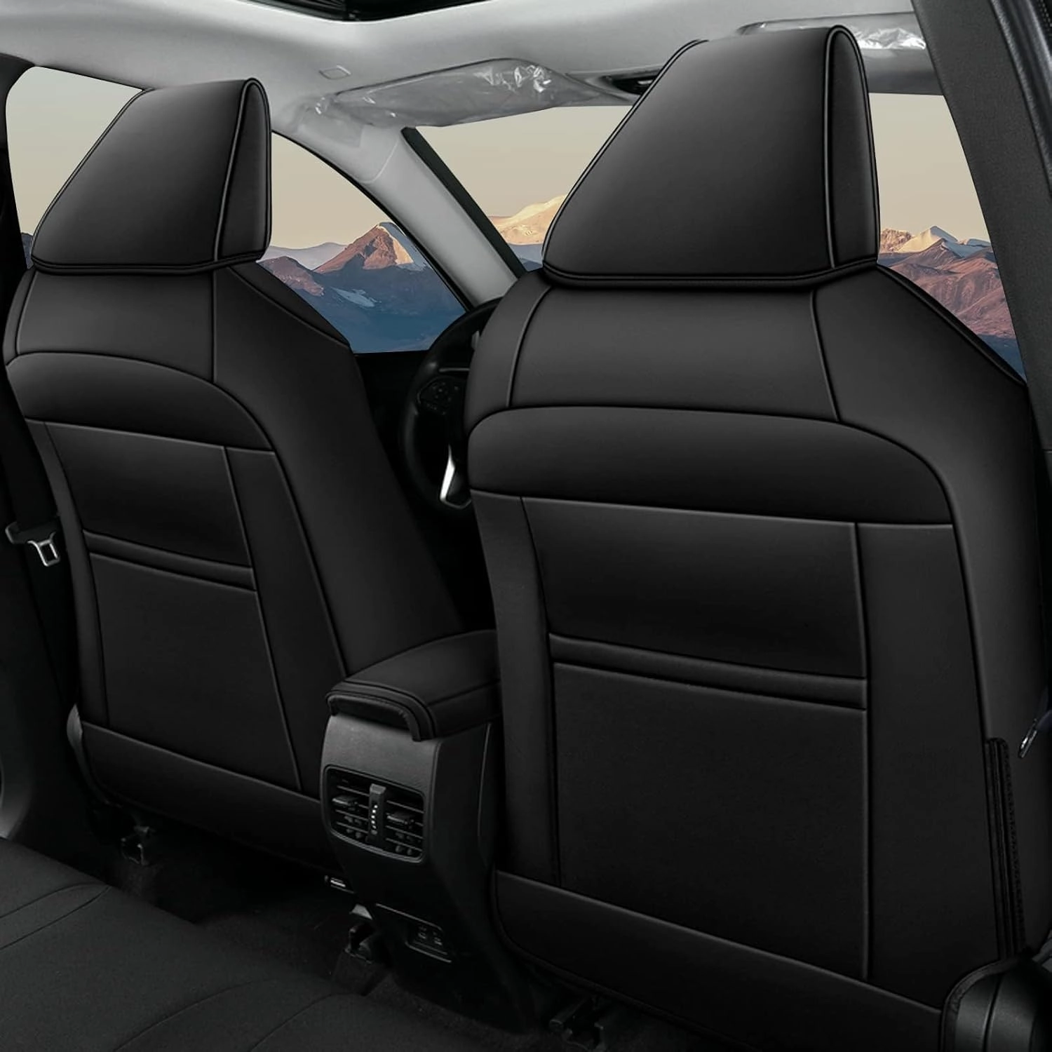 AOMSAZTO Custom Fit Seat Covers for Toyota RAV4: 2019 2020 2021 2022 2023 2024 2025 LE XLE XLE Premium Limited-Faux Leather Full Set Compatible Airbag Seat Protector Black&Grey