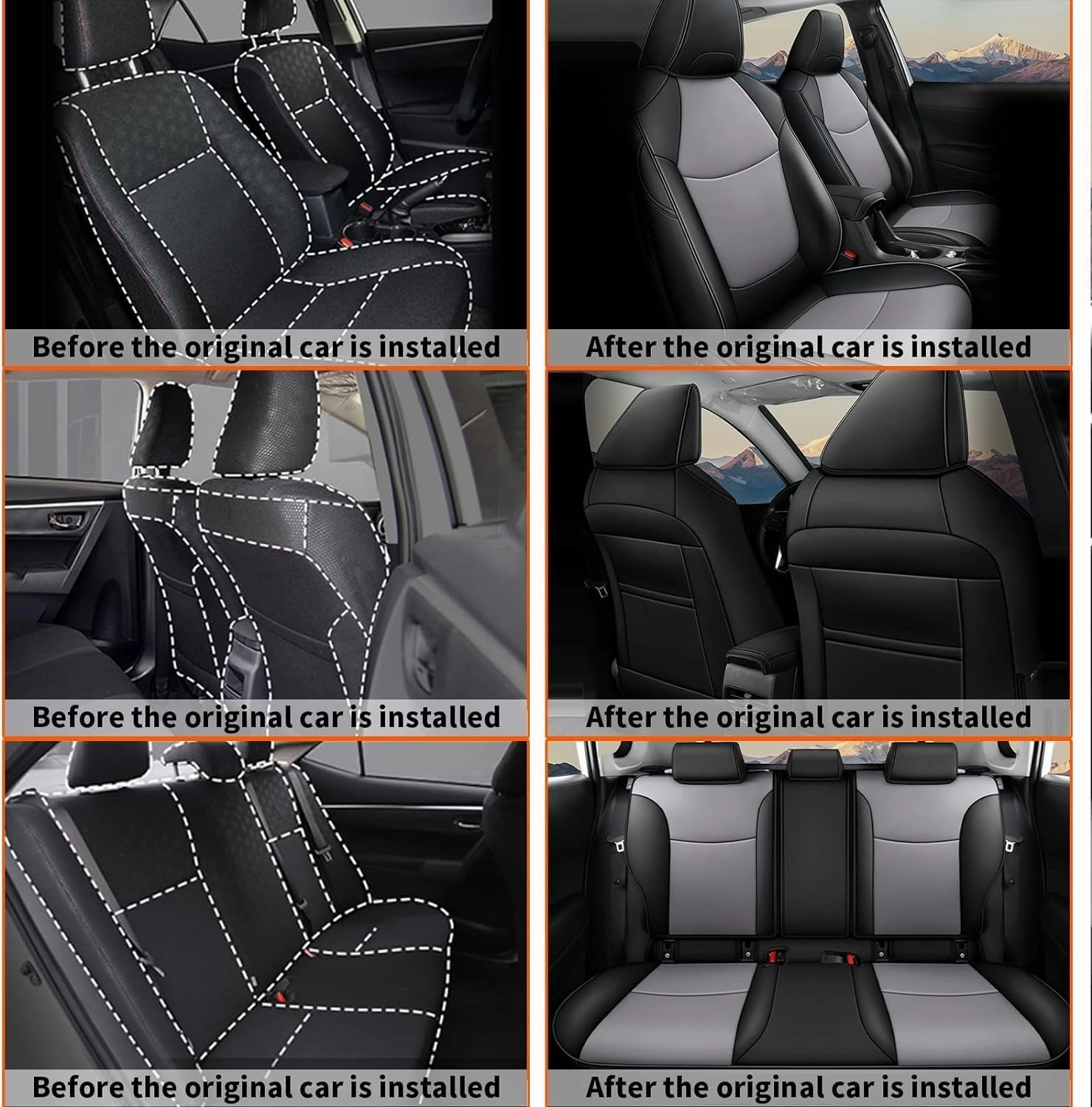 AOMSAZTO Custom Fit Seat Covers for Toyota RAV4: 2019 2020 2021 2022 2023 2024 2025 LE XLE XLE Premium Limited-Faux Leather Full Set Compatible Airbag Seat Protector Black&Grey