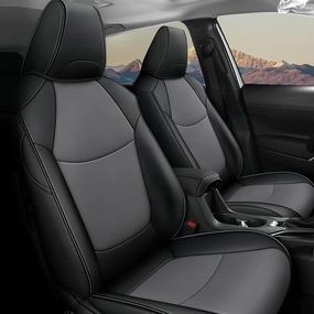 AOMSAZTO Custom Fit Seat Covers for Toyota RAV4: 2019 2020 2021 2022 2023 2024 2025 LE XLE XLE Premium Limited-Faux Leather Full Set Compatible Airbag Seat Protector Black&Grey