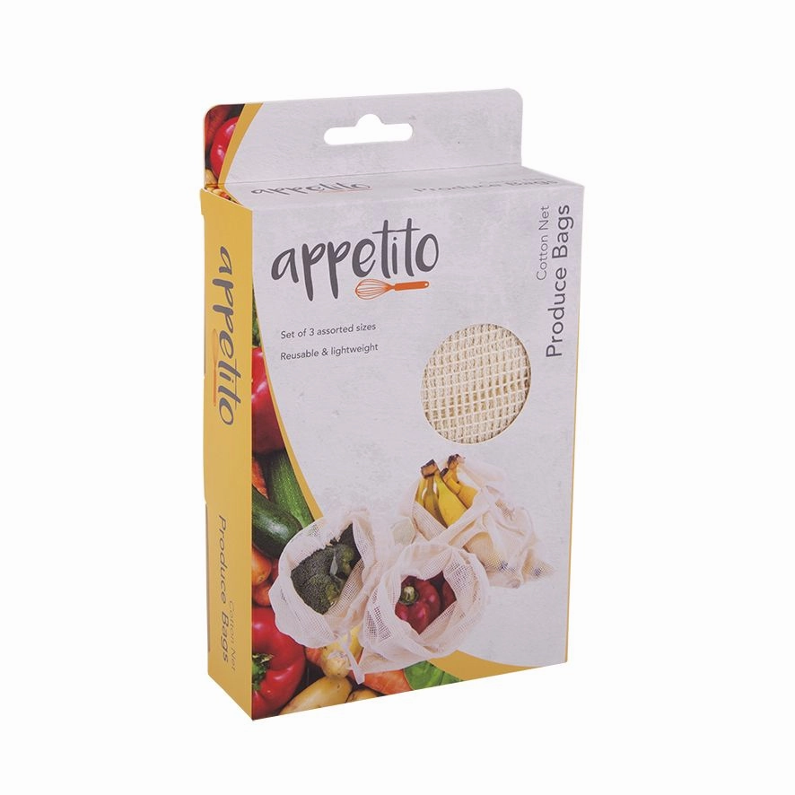 Appetito Cotton Net Produce Bags (Set of 3 Assorted Sizes)