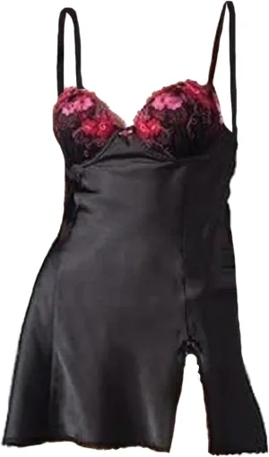 Apt. 9 Ruffles & Lace Satin Babydoll & G-String Lingerie Set (Small, Black)