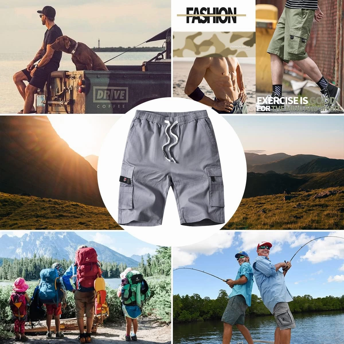 APTRO Men's Cargo Shorts Elastic Waistband Drawstring Summer Casual Cotton Big & Tall Relaxed Fit Work Shorts