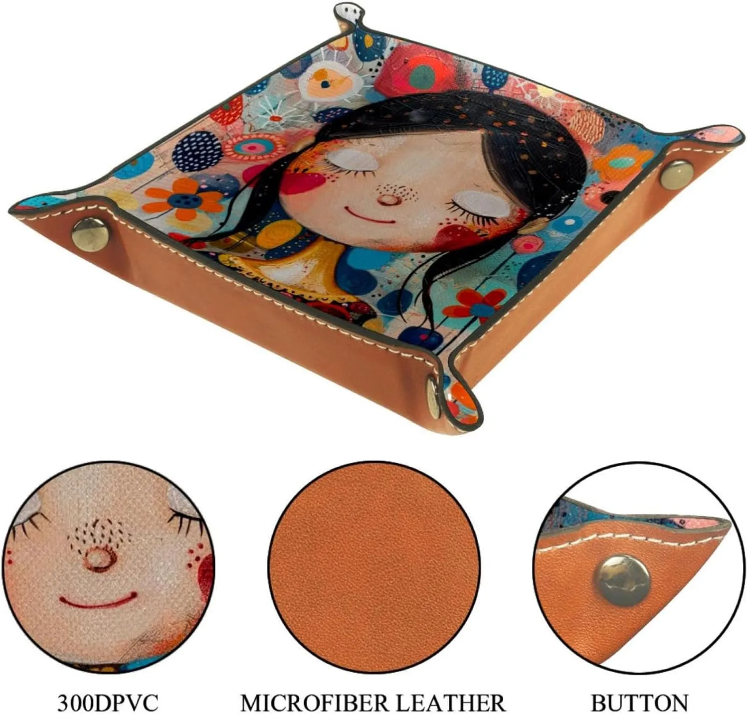 Art Abstract Cute Girl Stacking Jewelry Organizer Trays, Desk Drawer Earring and Bracelet Tray, Key Tray for Entryway Table, Small Decorative Table Tray, Jewelry Drawer Organizer Tray for Dresser