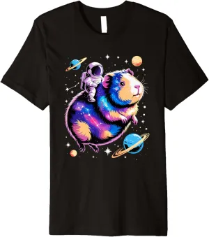 Astronaut Rides Guinea Pig Space Stars Comets Galaxy Planets Premium T-Shirt
