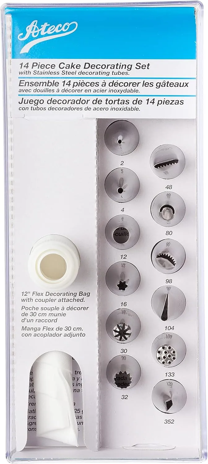 Ateco 14-Piece Cake Decorating Set,Silver
