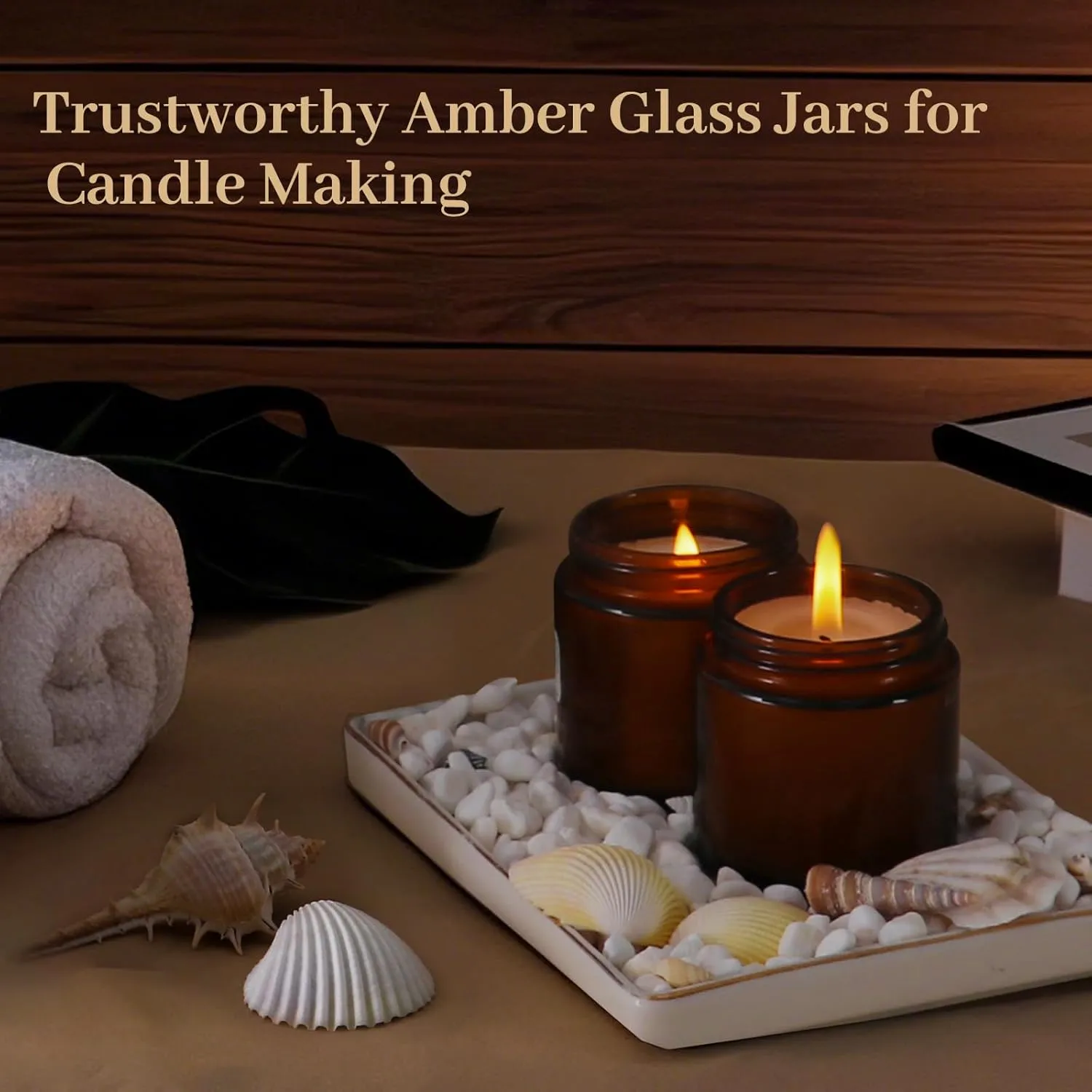 AuroTrends 4 oz Amber Glas Jars with Lids 24Pack, Portable Amber Round Empty Glass Candle Jars with Lids/Body Butters Containers/Body Butter Jar (4 fl. oz, Set of 24)