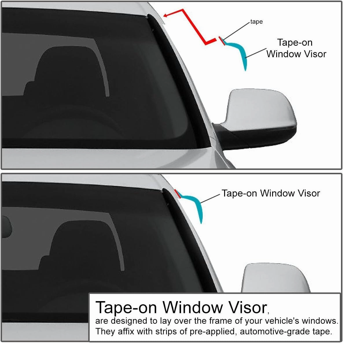 Auto Dynasty 4Pcs Tape-On Window Visor Compatible with 2006 2007 2008 2009 2010 Hummer H3 2006-2010, Deflector Rain Guard, Acrylic Black