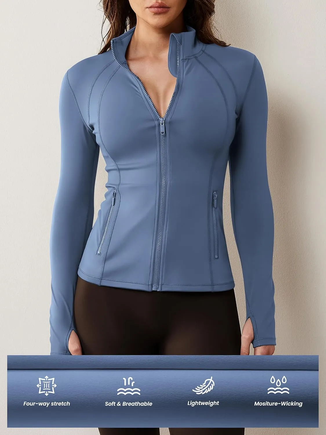 AVGO Womens Workout Jacket Lightweight Zip Up Athletic Running Jackets Long Sleeve Gym Yoga Top with Thumb Holes