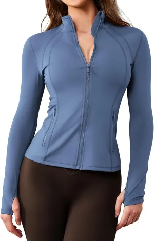 AVGO Womens Workout Jacket Lightweight Zip Up Athletic Running Jackets Long Sleeve Gym Yoga Top with Thumb Holes