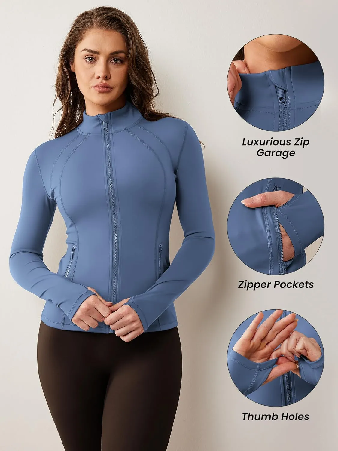 AVGO Womens Workout Jacket Lightweight Zip Up Athletic Running Jackets Long Sleeve Gym Yoga Top with Thumb Holes