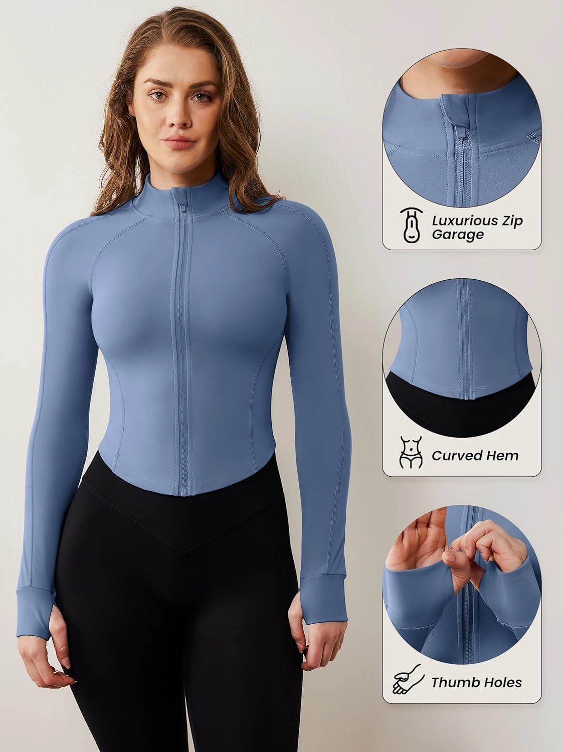 AVGO Women's Workout Jacket Lightweight Zip Up Cropped Yoga Jackets Slim Fit Athletic Tops with Thumb Holes