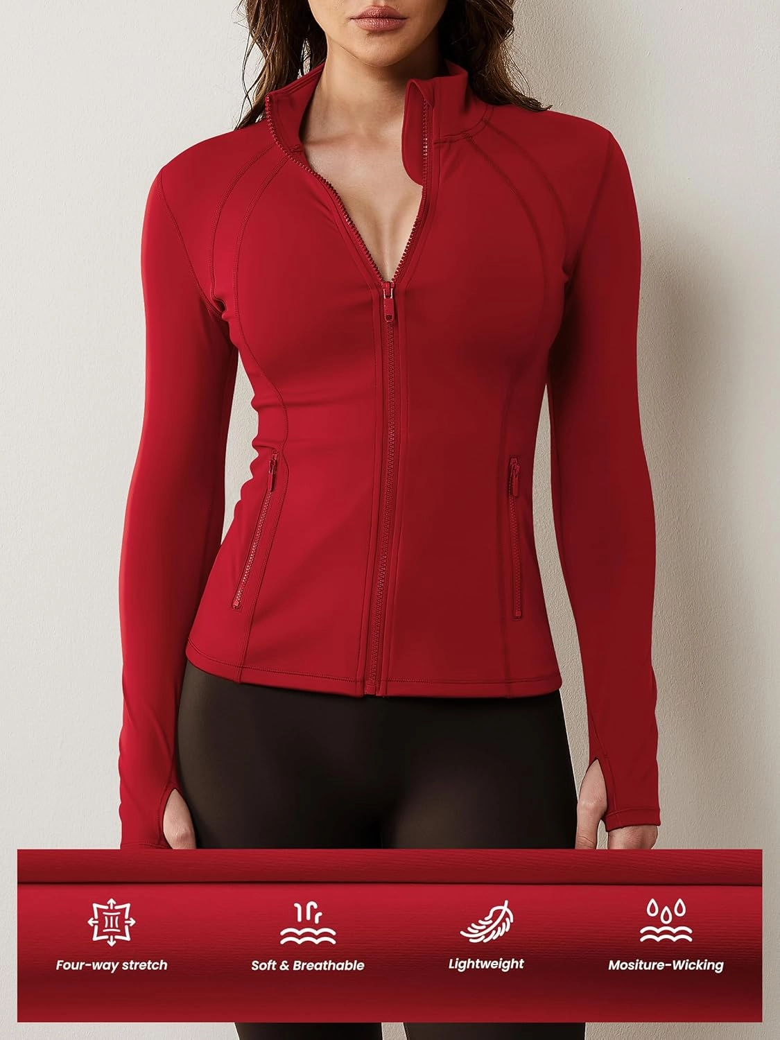 AVGO Womens Workout Jacket Lightweight Zip Up Athletic Running Jackets Long Sleeve Gym Yoga Top with Thumb Holes