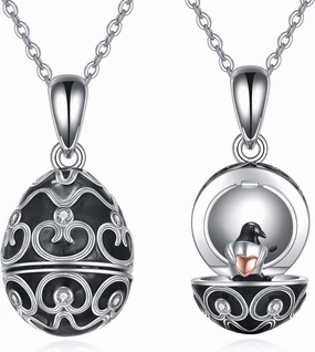 AXELUNA Fox Necklace Sterling Silver Easter Egg Necklace Fox Pendant Animal Jewelry Gifts for Women Girls Birthday Graduation Gift