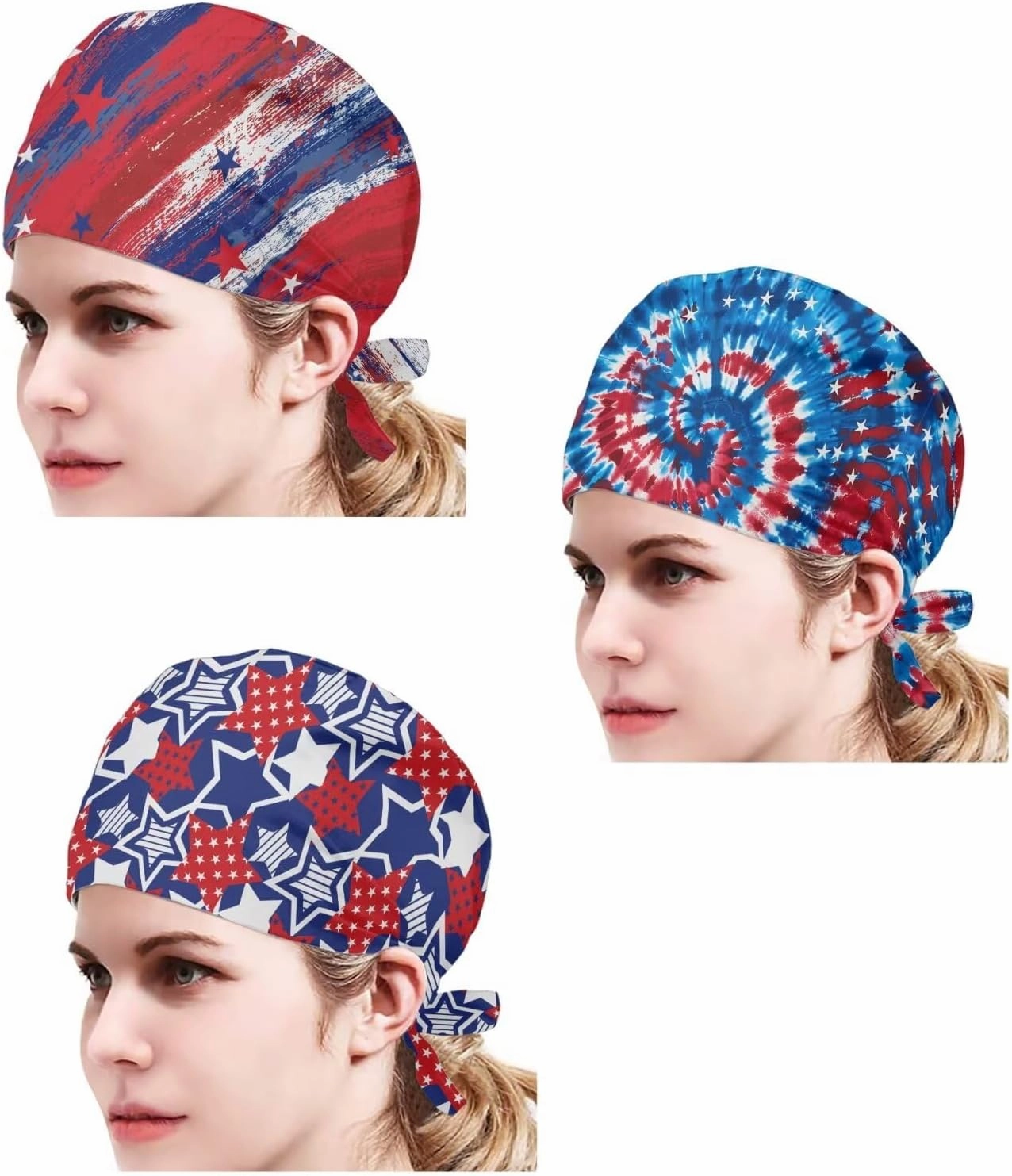 Babrukda 3 Pack Set Cap with Sweatband Adjustable Tie Back Hat Headgear Beanie Turban Hat