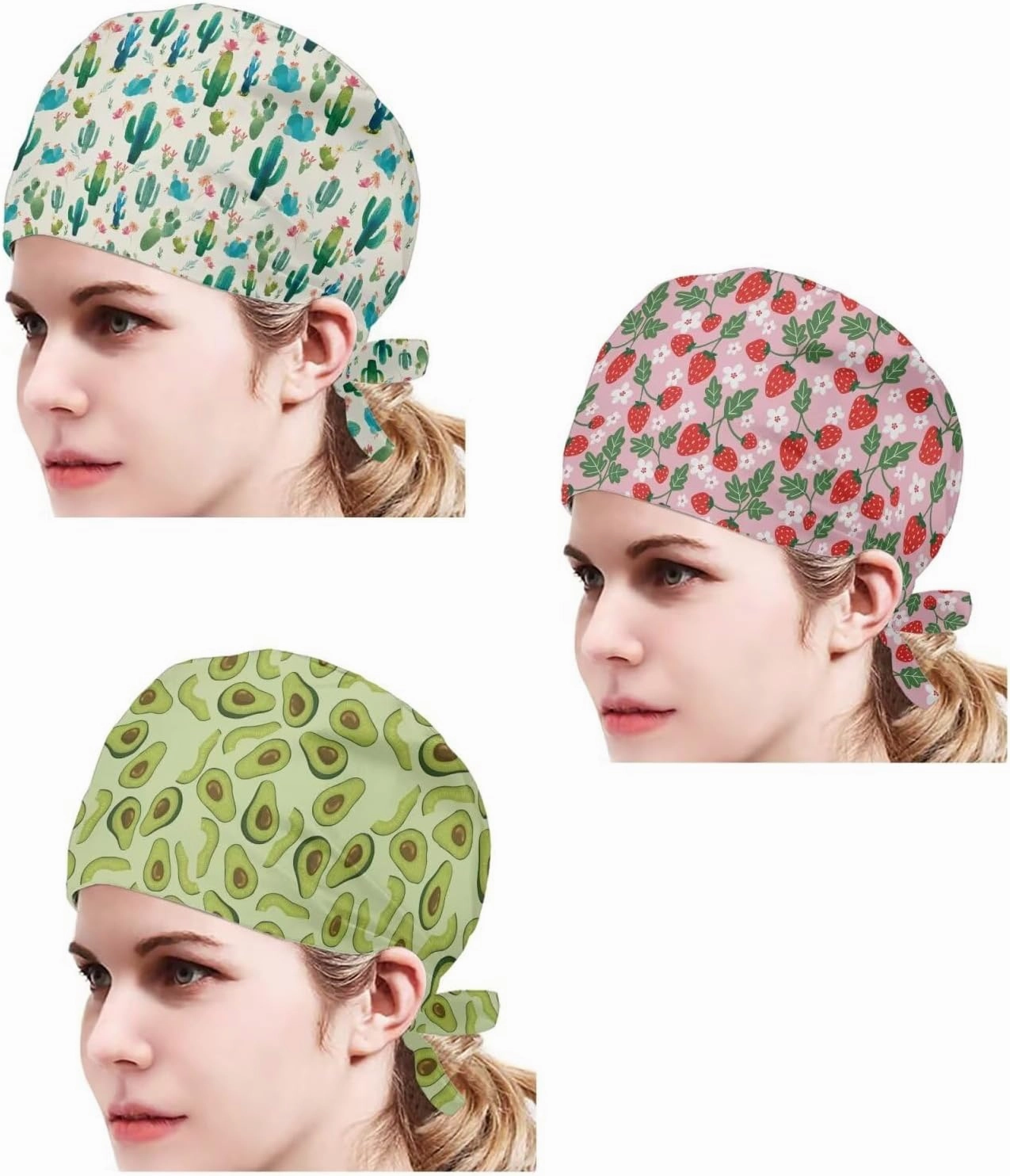 Babrukda 3 Pack Set Cap with Sweatband Adjustable Tie Back Hat Headgear Beanie Turban Hat