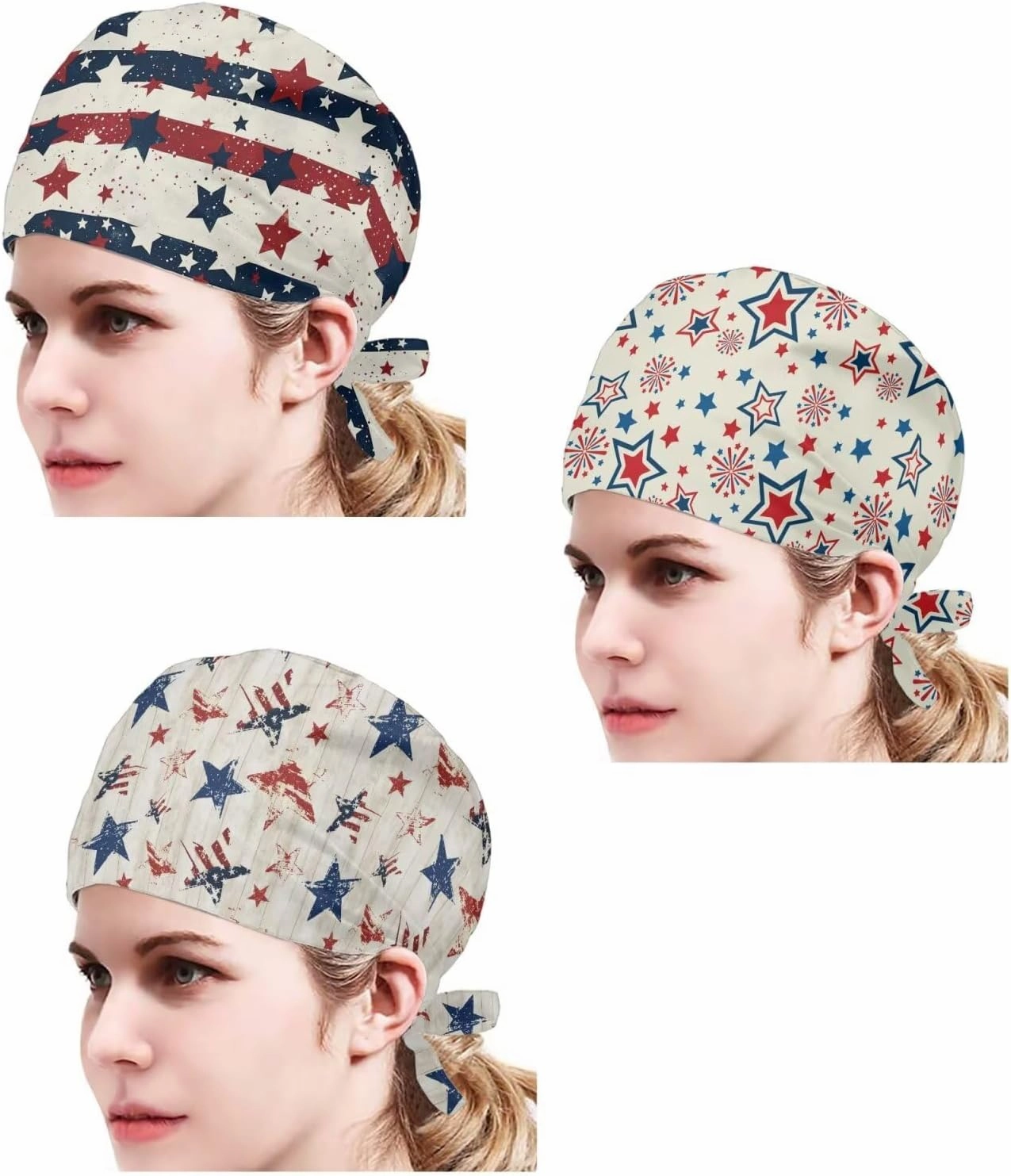 Babrukda 3 Pack Set Cap with Sweatband Adjustable Tie Back Hat Headgear Beanie Turban Hat