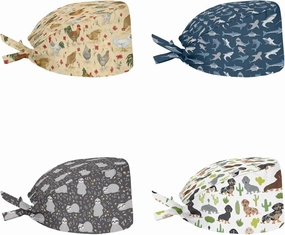 Babrukda 4 Pack Cap with Sweatband Adjustable Tie Back Hat Headgear Xmas Beanie