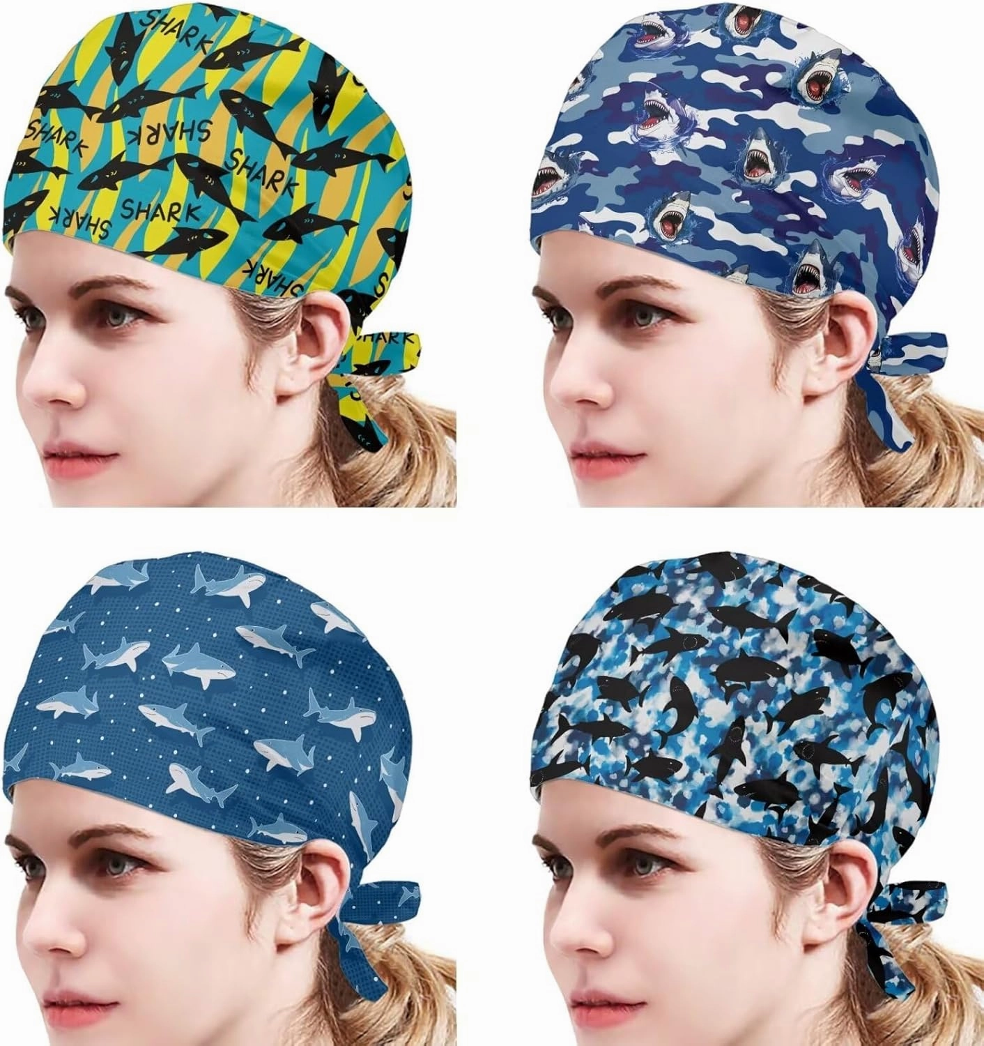 Babrukda 4 Pack Cap with Sweatband Adjustable Tie Back Hat Headgear Xmas Beanie