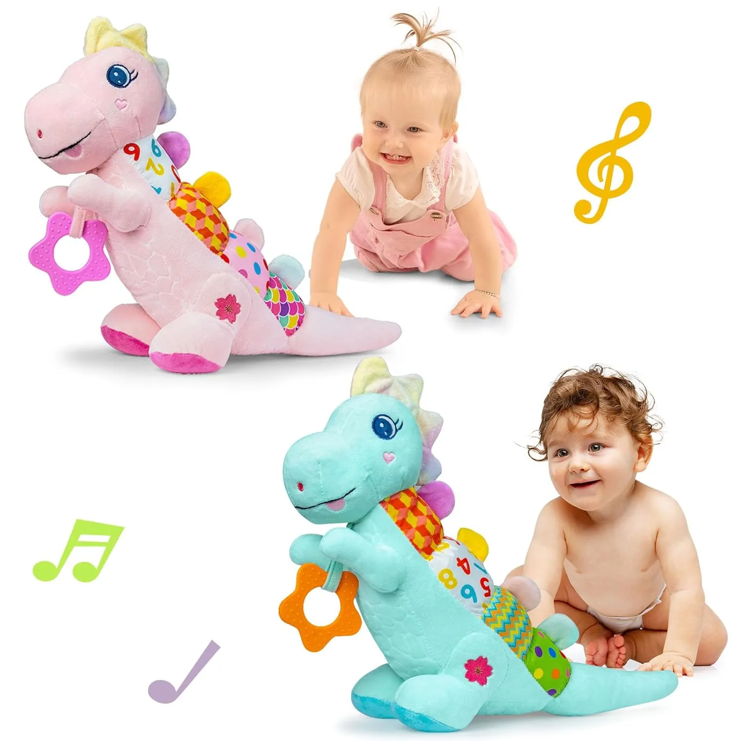 Baby Musical Plush Dinosaur Toy Set,Its with Built-in Music,BB Squeaks,Crinkle and Rattle,Baby Toys 0-3-6-12-12 Months