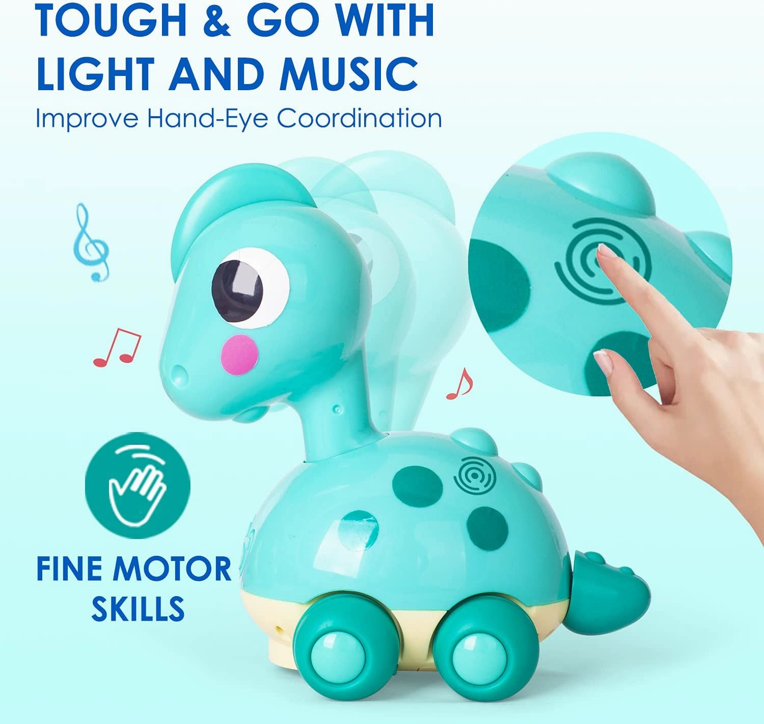 Baby Early Educational Sensory Toys , Touch and Go Musical Crawling Dinosaur Toys with Lights & Sounds