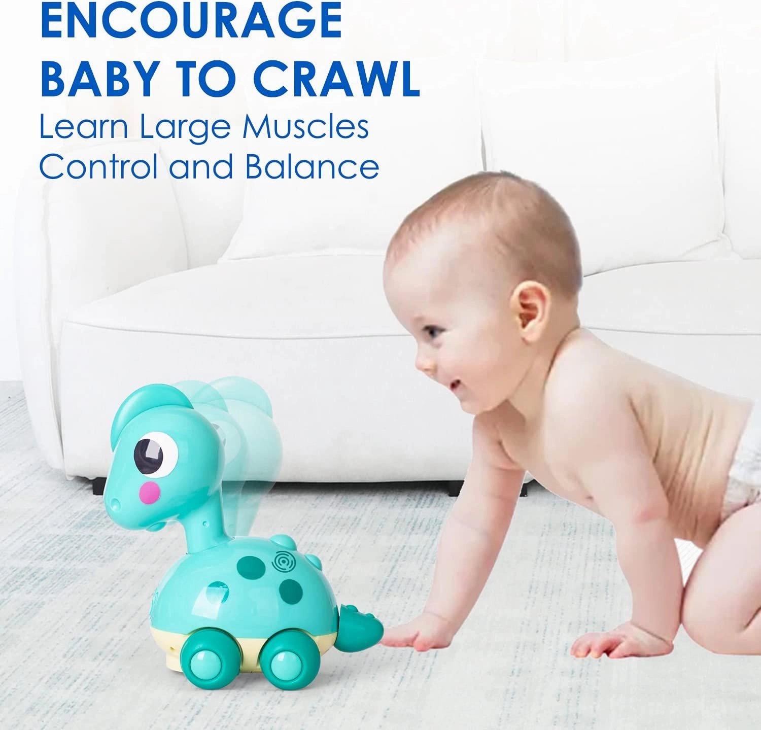 Baby Early Educational Sensory Toys , Touch and Go Musical Crawling Dinosaur Toys with Lights & Sounds