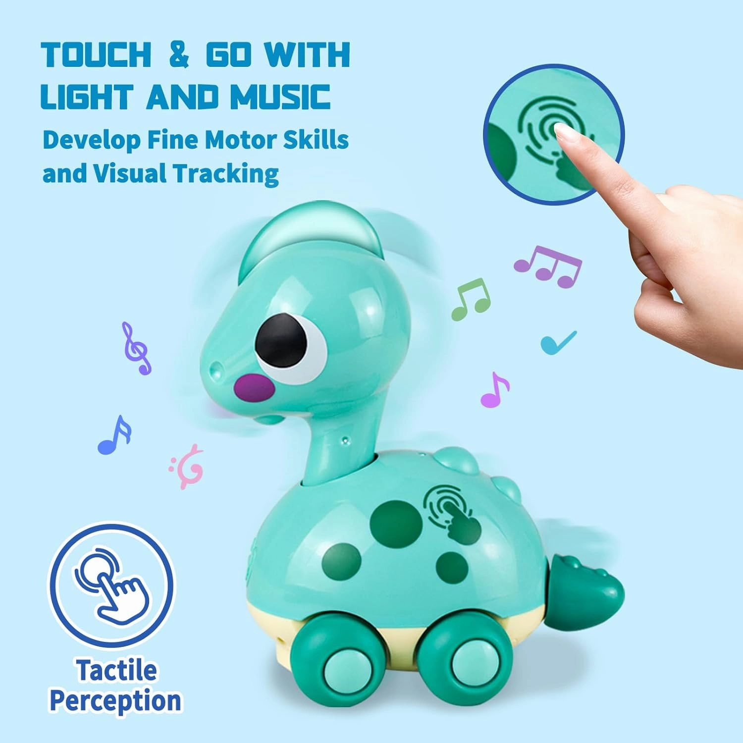 Baby Toys, Touch and Go Musical Crawling Dinosaur Toys with Lights & Sounds, Learning Gifts for Boys Girls Toddlers Kids