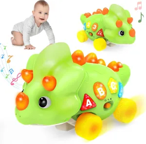 BainGesk Musical Dinosaur Crawling Toy for 6-18 Months, Baby Toys with ABC, 123, Music & Light, Encourages Crawling & Learning