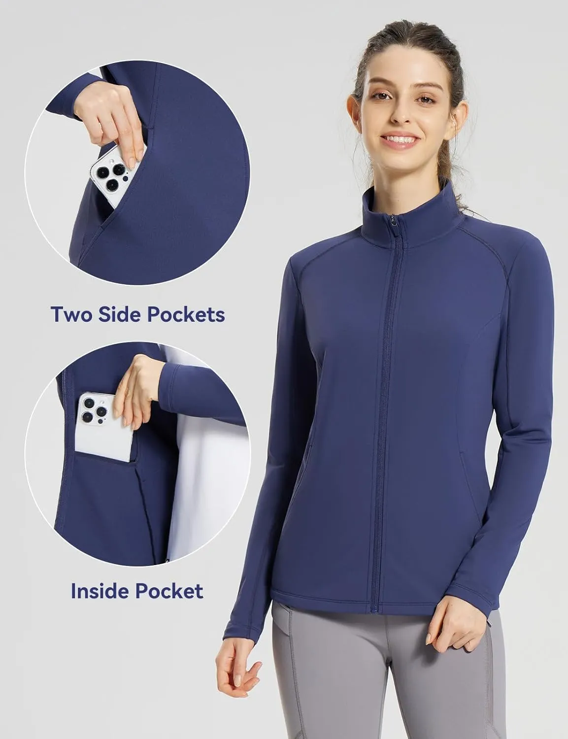 baleaf Women's Fleece Lined Running Jackets Lightweight Water Resistant Stand Collar Full Zip Hiking Stretch Zip Pockets