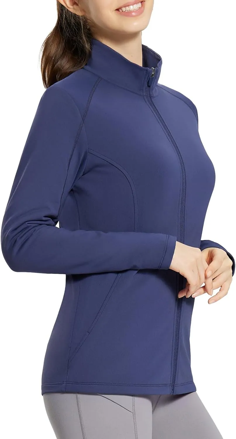 baleaf Women's Fleece Lined Running Jackets Lightweight Water Resistant Stand Collar Full Zip Hiking Stretch Zip Pockets