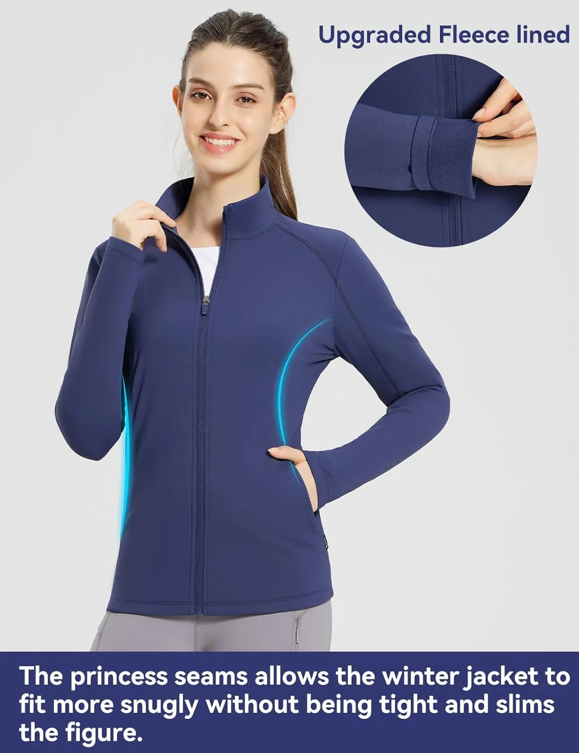 baleaf Women's Fleece Lined Running Jackets Lightweight Water Resistant Stand Collar Full Zip Hiking Stretch Zip Pockets