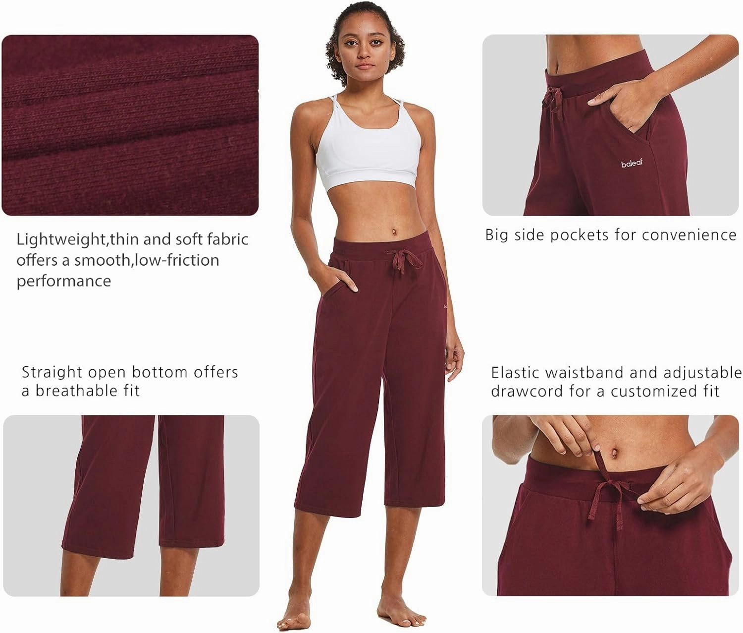 baleaf Women's Capris Yoga Cotton Wide Leg Casual Summer Capri Sweatpants Loose Lounge Workout Crop Pants Pockets