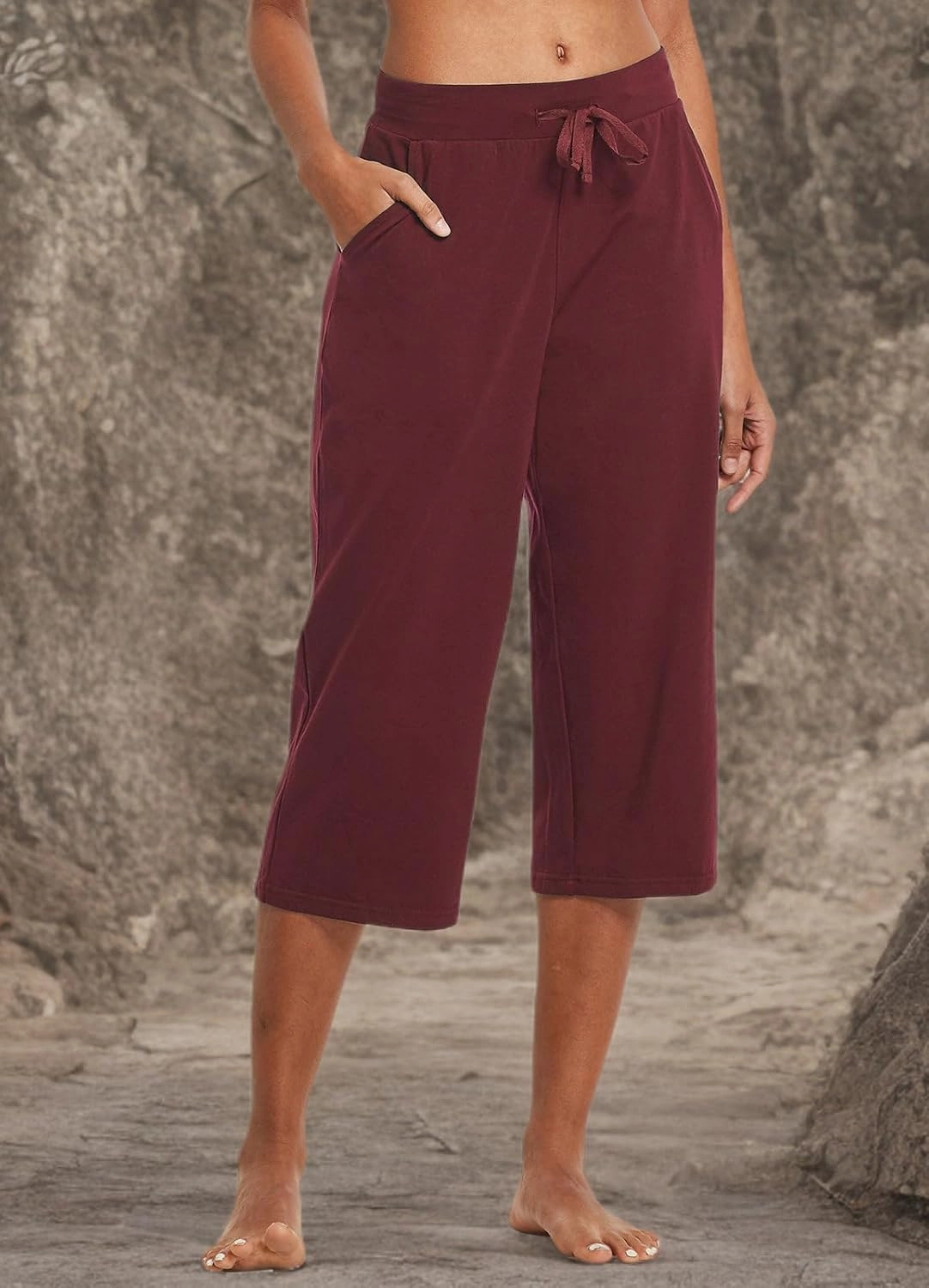 baleaf Women's Capris Yoga Cotton Wide Leg Casual Summer Capri Sweatpants Loose Lounge Workout Crop Pants Pockets