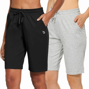 baleaf Women's Cotton Bermuda Long Shorts 10" Knee Length Loose Drawstring Waist Sweat Shorts with Pockets Casual Summer
