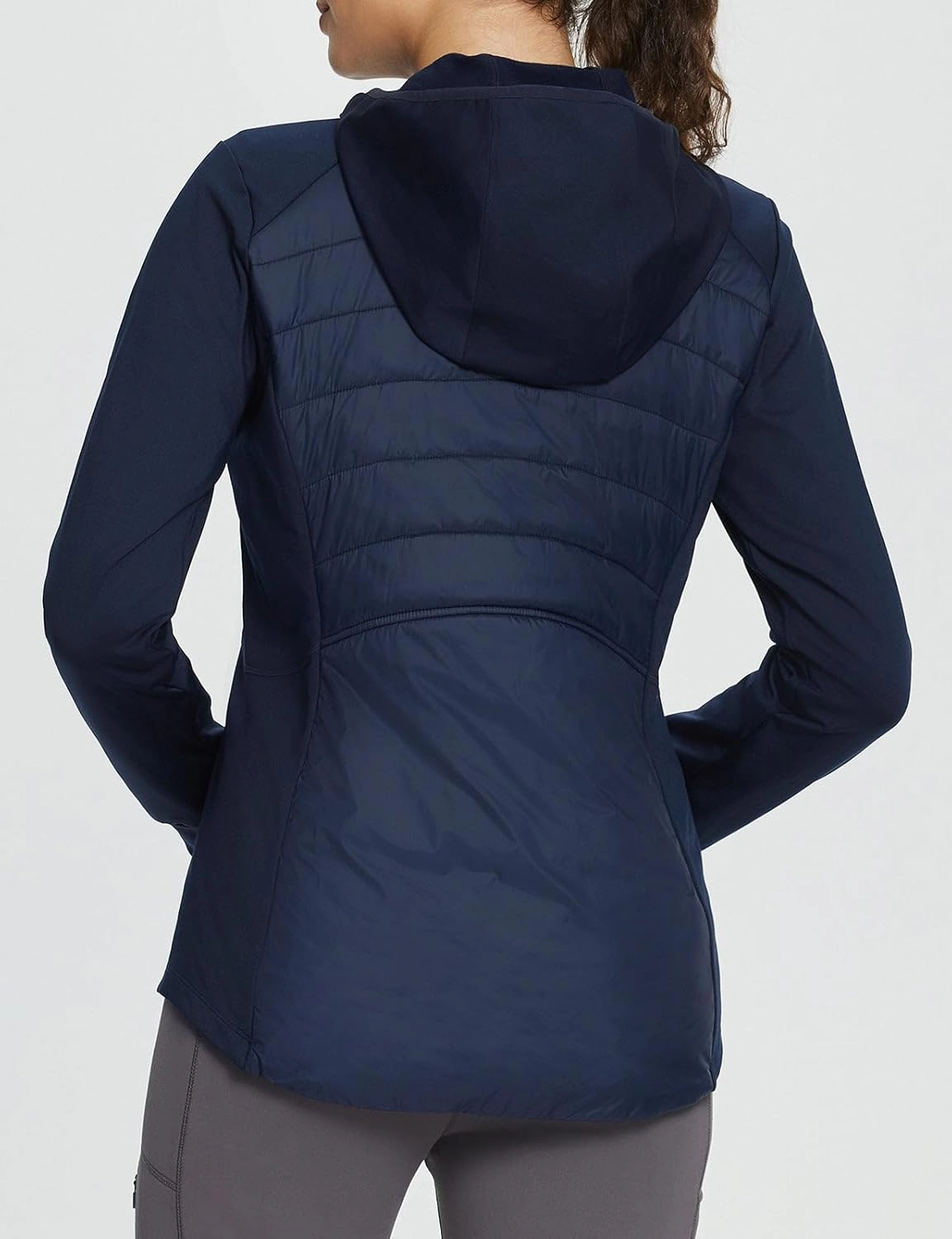 baleaf Women's Running Winter Jacket with Hood Warm Lightweight Insulated Hybrid Jackets Puffer Zip Pockets Hiking Skiing