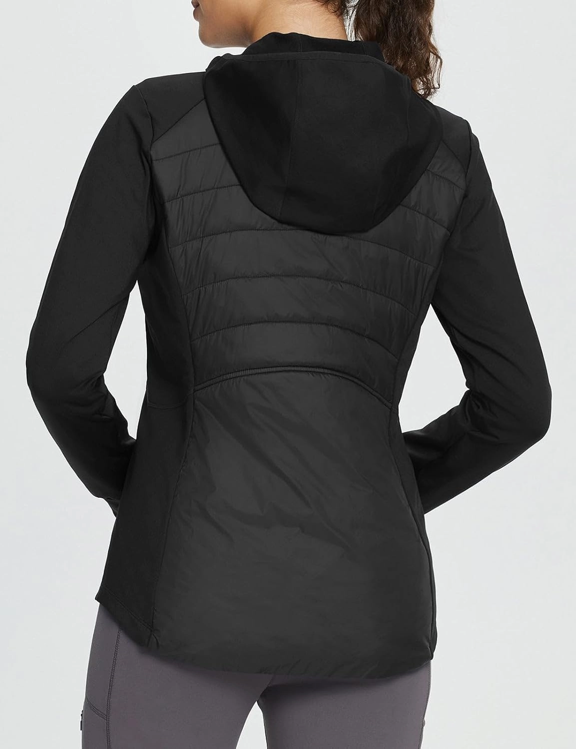 baleaf Women's Running Winter Jacket with Hood Warm Lightweight Insulated Hybrid Jackets Puffer Zip Pockets Hiking Skiing