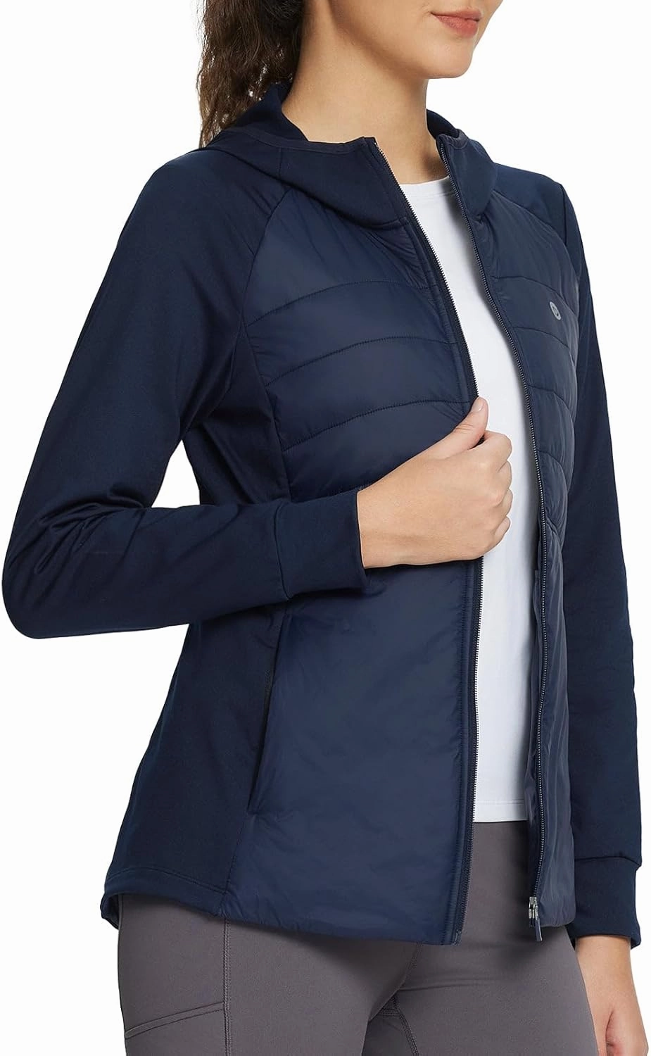 baleaf Women's Running Winter Jacket with Hood Warm Lightweight Insulated Hybrid Jackets Puffer Zip Pockets Hiking Skiing