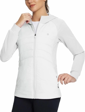 baleaf Women's Running Winter Jacket with Hood Warm Lightweight Insulated Hybrid Jackets Puffer Zip Pockets Hiking Skiing