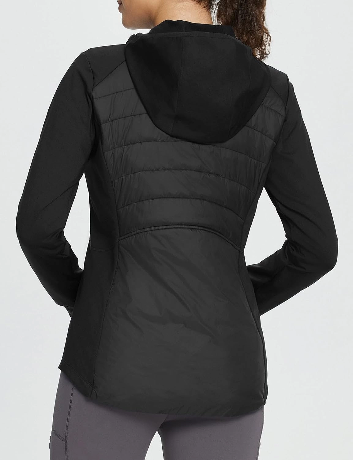 baleaf Women's Running Winter Jacket with Hood Warm Lightweight Insulated Hybrid Jackets Puffer Zip Pockets Hiking Skiing