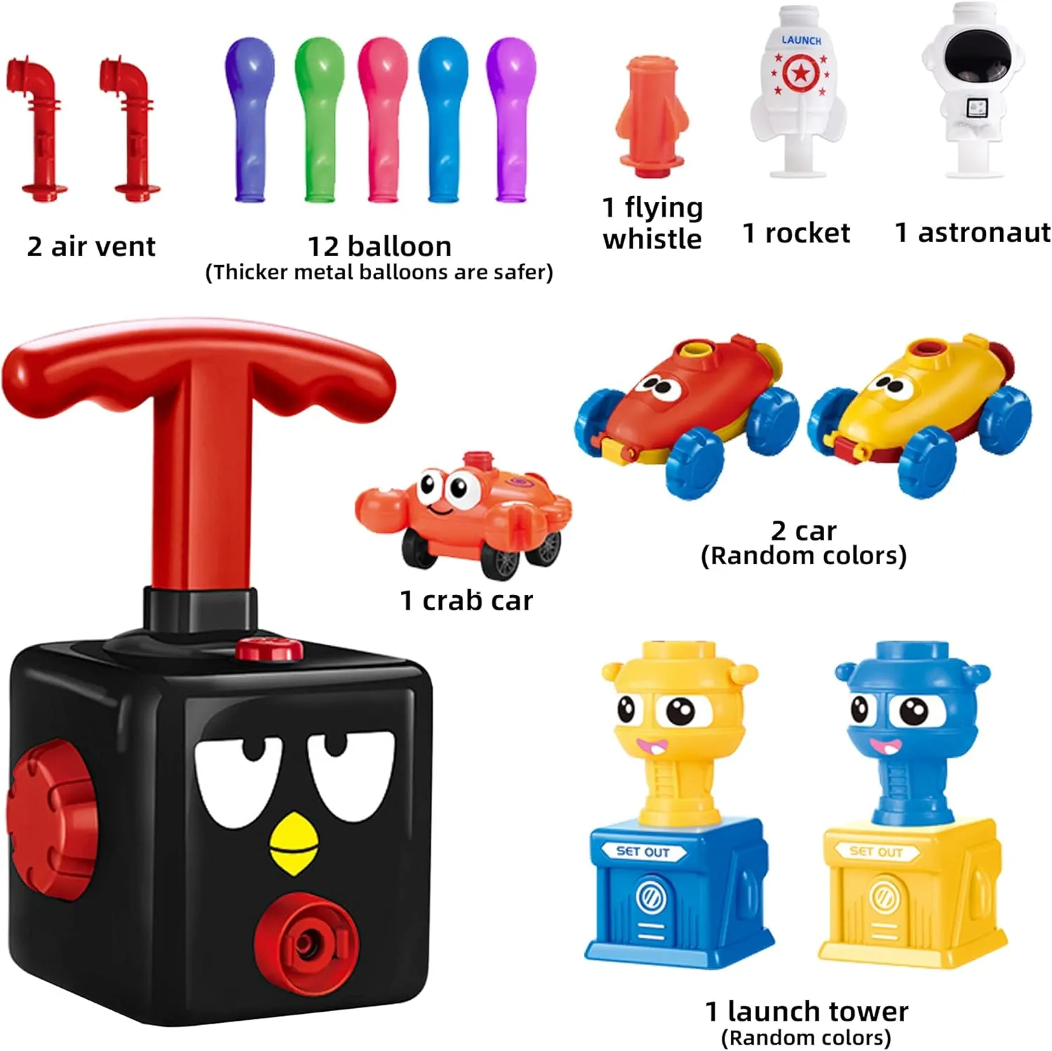 Balloon Launcher Car Toy Set,Balloon Toys for Kids with 12 PCS Balloons and Car Launcher,Kids Balloon Power Car Preschool Educational Science Stem Toy for Children Ages 3  (Black)