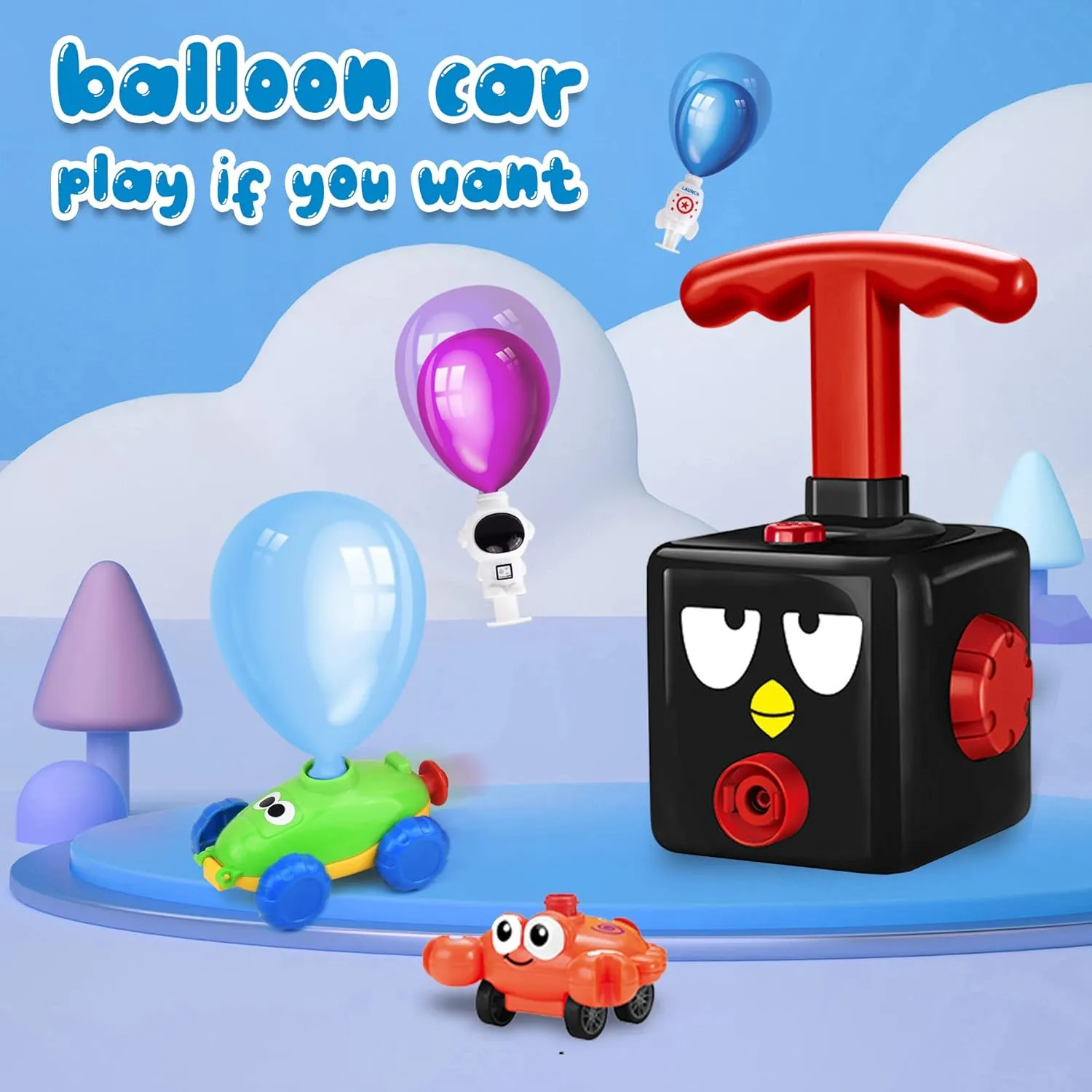 Balloon Launcher Car Toy Set,Balloon Toys for Kids with 12 PCS Balloons and Car Launcher,Kids Balloon Power Car Preschool Educational Science Stem Toy for Children Ages 3  (Black)