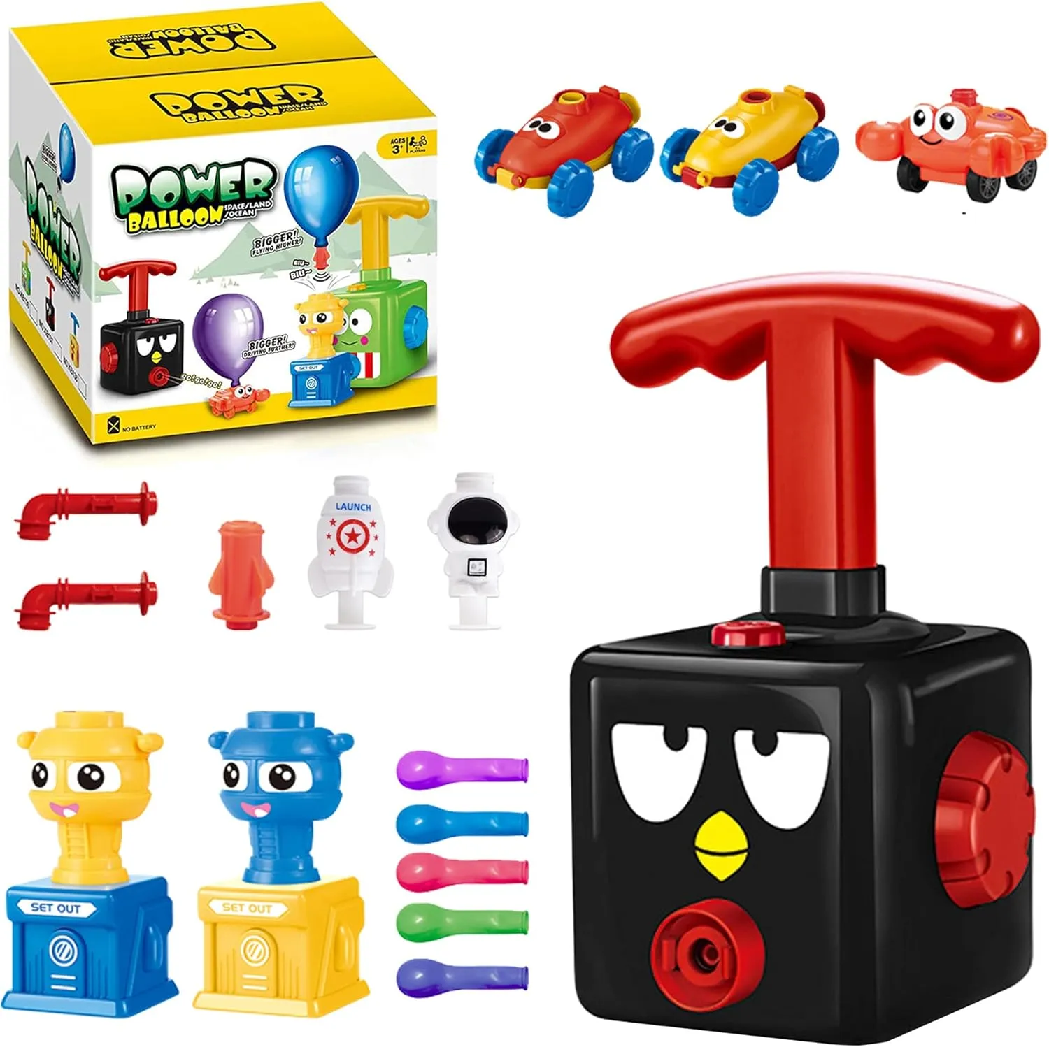 Balloon Launcher Car Toy Set,Balloon Toys for Kids with 12 PCS Balloons and Car Launcher,Kids Balloon Power Car Preschool Educational Science Stem Toy for Children Ages 3  (Black)