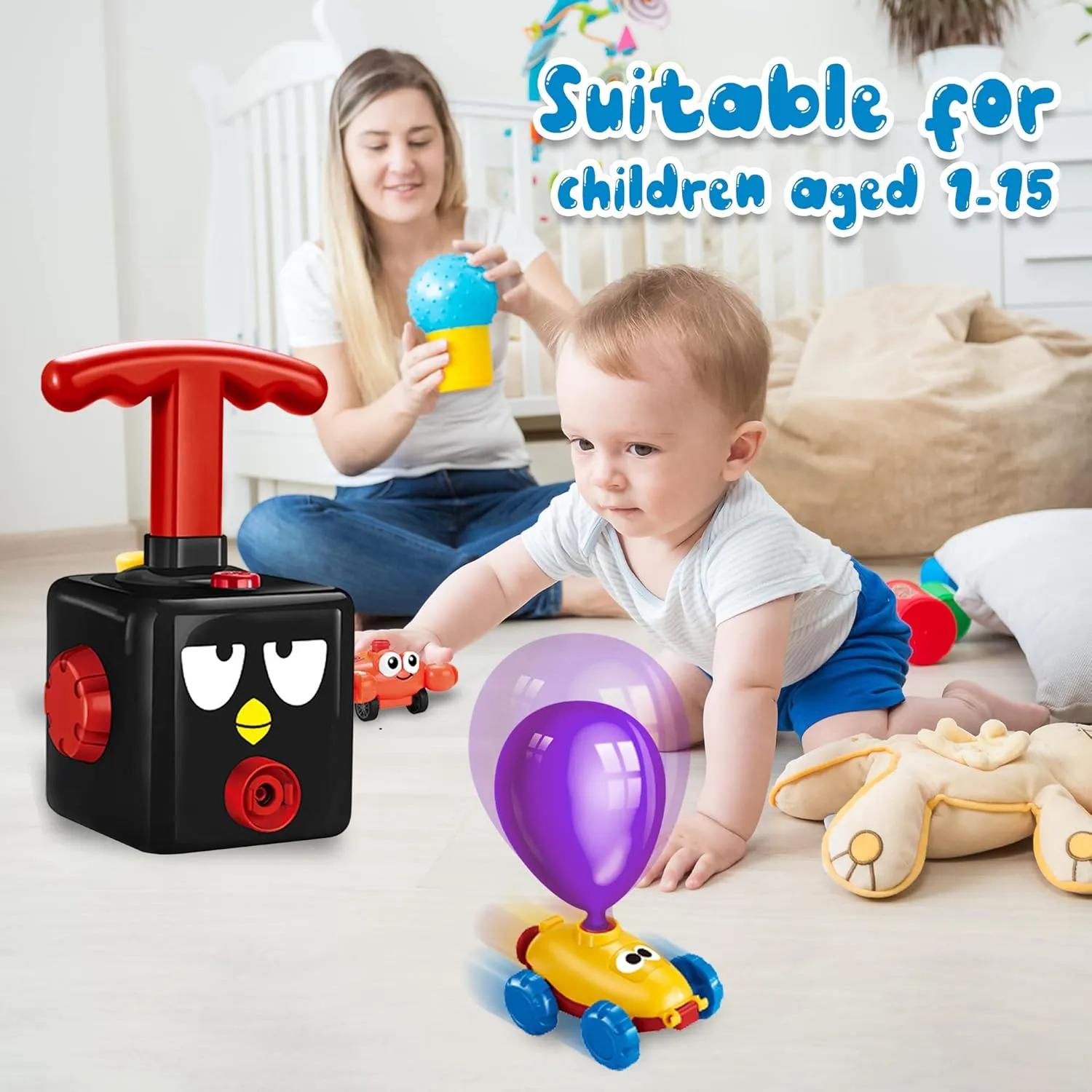 Balloon Launcher Car Toy Set,Balloon Toys for Kids with 12 PCS Balloons and Car Launcher,Kids Balloon Power Car Preschool Educational Science Stem Toy for Children Ages 3  (Black)