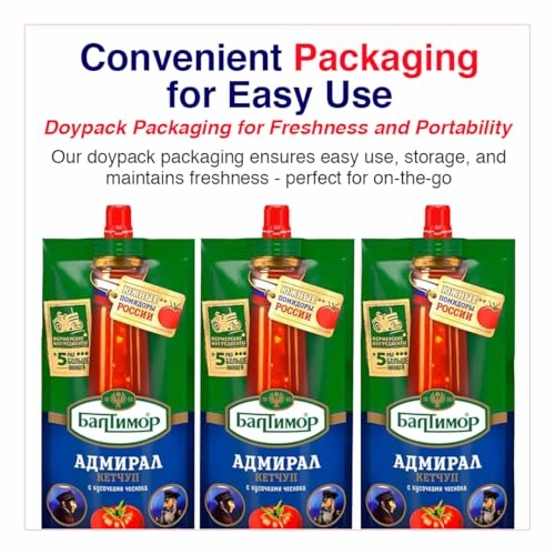 BALTIMORE Admiral Ketchup with Garlic Chunks - Organic Ketchup Blend with Rich Tomato Flavor and Savory Garlic - Healthy Ketchup Ideal for Burgers, Dipping Sauces & Side Dishes - 260gr/each -3 Pack
